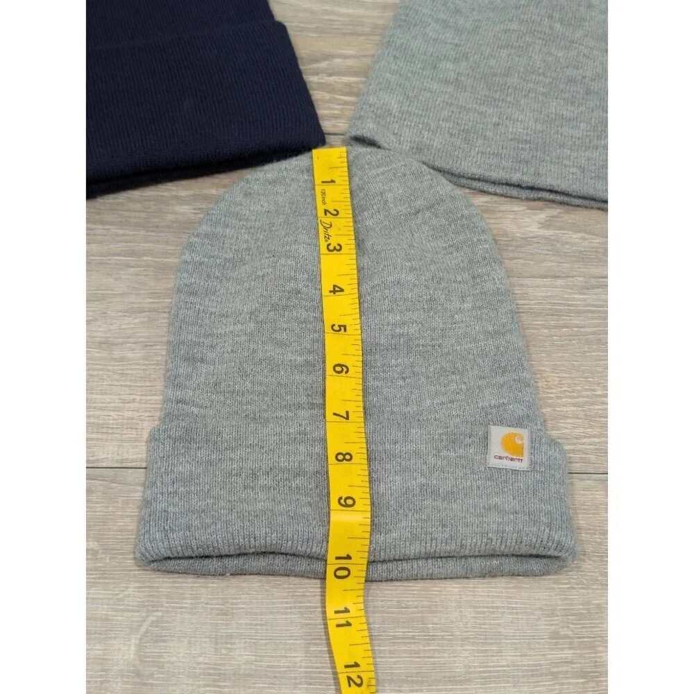 LOT OF 3 Carhartt Grey & Navy Blue Knit Cuffed Beanie Caps One Size Knit